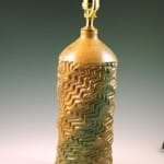 Salt glazed lamp with large patterned wire