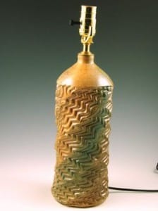 Salt glazed lamp with large patterned wire