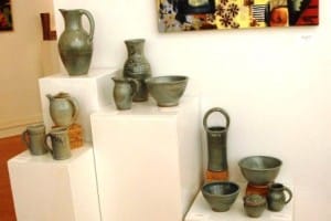 Group of pots by Nan Rothwell at McGuffey Art Center
