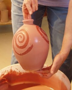 Spiral wax resist on bottle